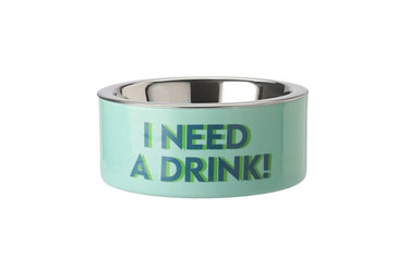 I Need a Drink madskål i mintgrøn metal med indsats i rustfrit stål fra GiftCompany