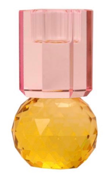 Krystal stage i gul/pink fra EJA - elegant lysestage