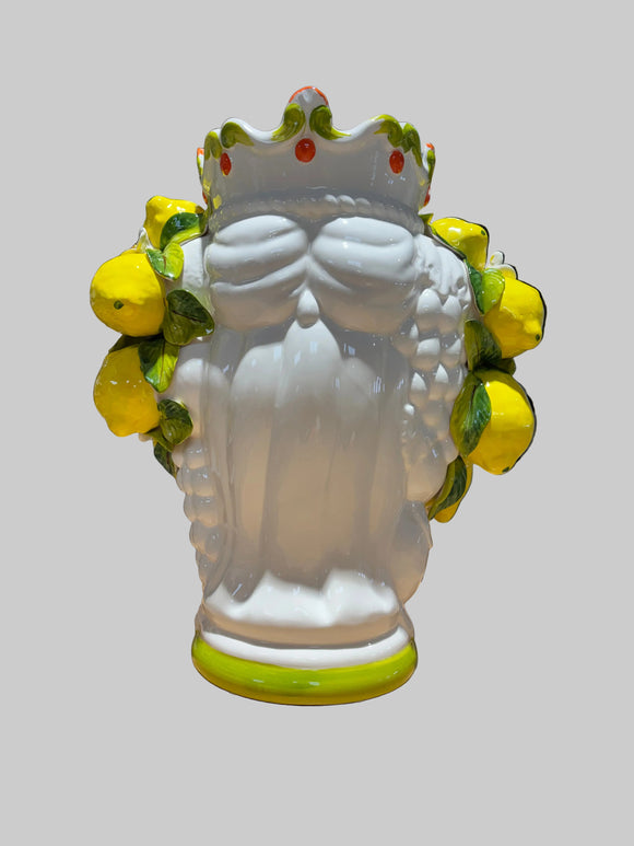Testa Di Moro vase - kvinde med citroner og blomster 45 cm set fra en anden vinkel