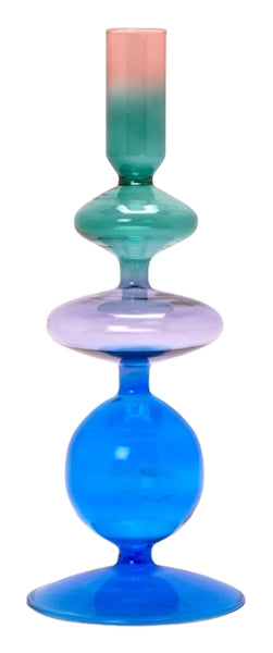 Glas lysestage, kobolt/lys blå/grøn/pink, 23xø9 cm fra EJA