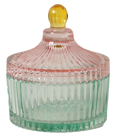 Bonbonniere m/striber, lys mint/rosa, 12x ø10 cm fra EJA - dekorativ krukke til planter