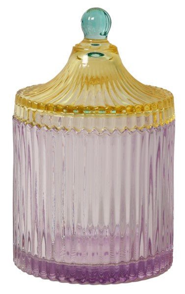 Opbevaringskrukke med striber - violet og gul fra EJA