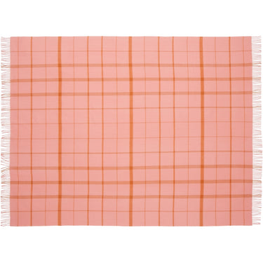 Warp and Weft plaid i uld, koral og rav – Silkeborg Uldspinderi