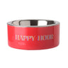 Happy Hour madskål i neonrød metal med indsats i rustfrit stål fra GiftCompany
