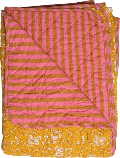 Plaid, Quilt Ethnic - lille blomst gul/pink fra EJA