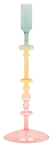 Glas lysestage, pink/gul/turkis, 29xø10 cm fra EJA
