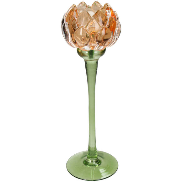 Orange blomster glas lysestage fra Kersten
