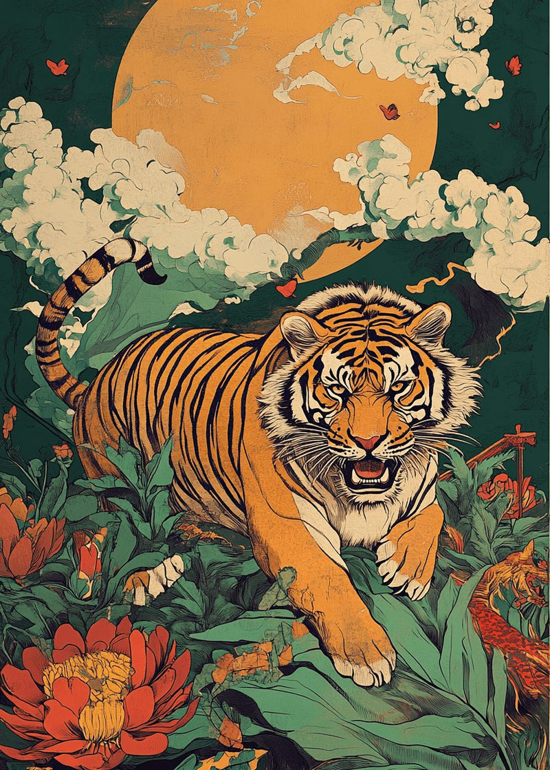 Oriental tiger plakat - flere str.