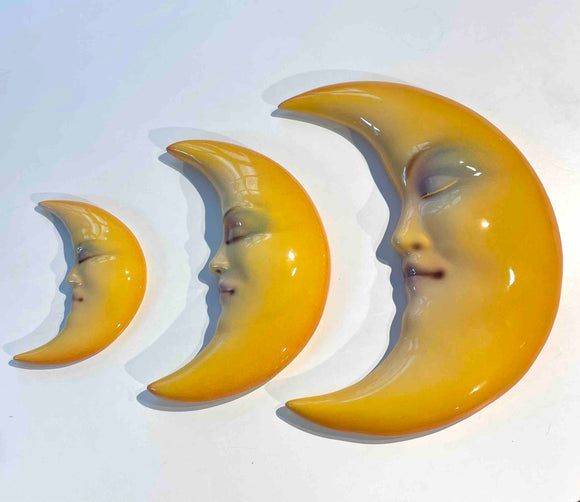 Yellow ceramic moon wall hanging – available in multiple sizes! – decorative figurine for the home